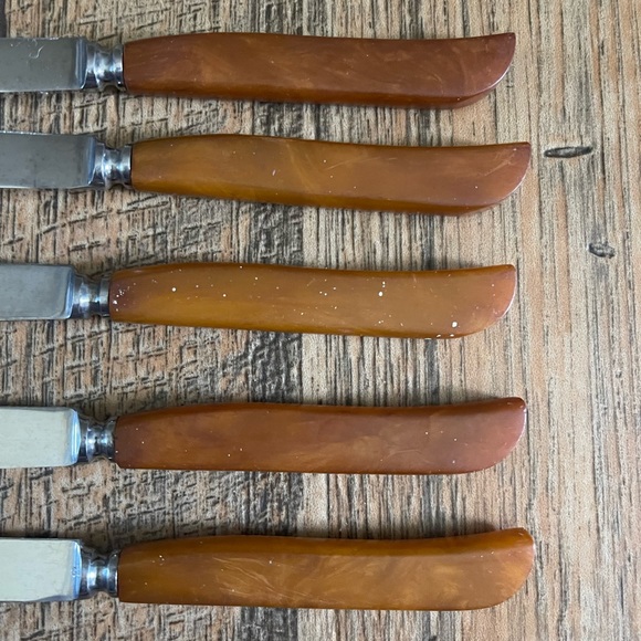 Robeson Steak Knives Set 5 Catalin Bakelite Handles Stainless Blades Germany - Picture 6 of 14